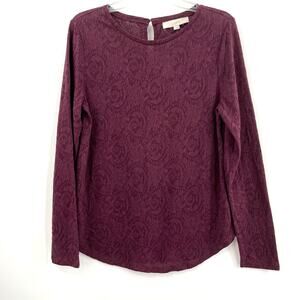 Loft Women’s Blouse, NWT, Merlot Color, Sz. L, Lacy Semi-Sheer